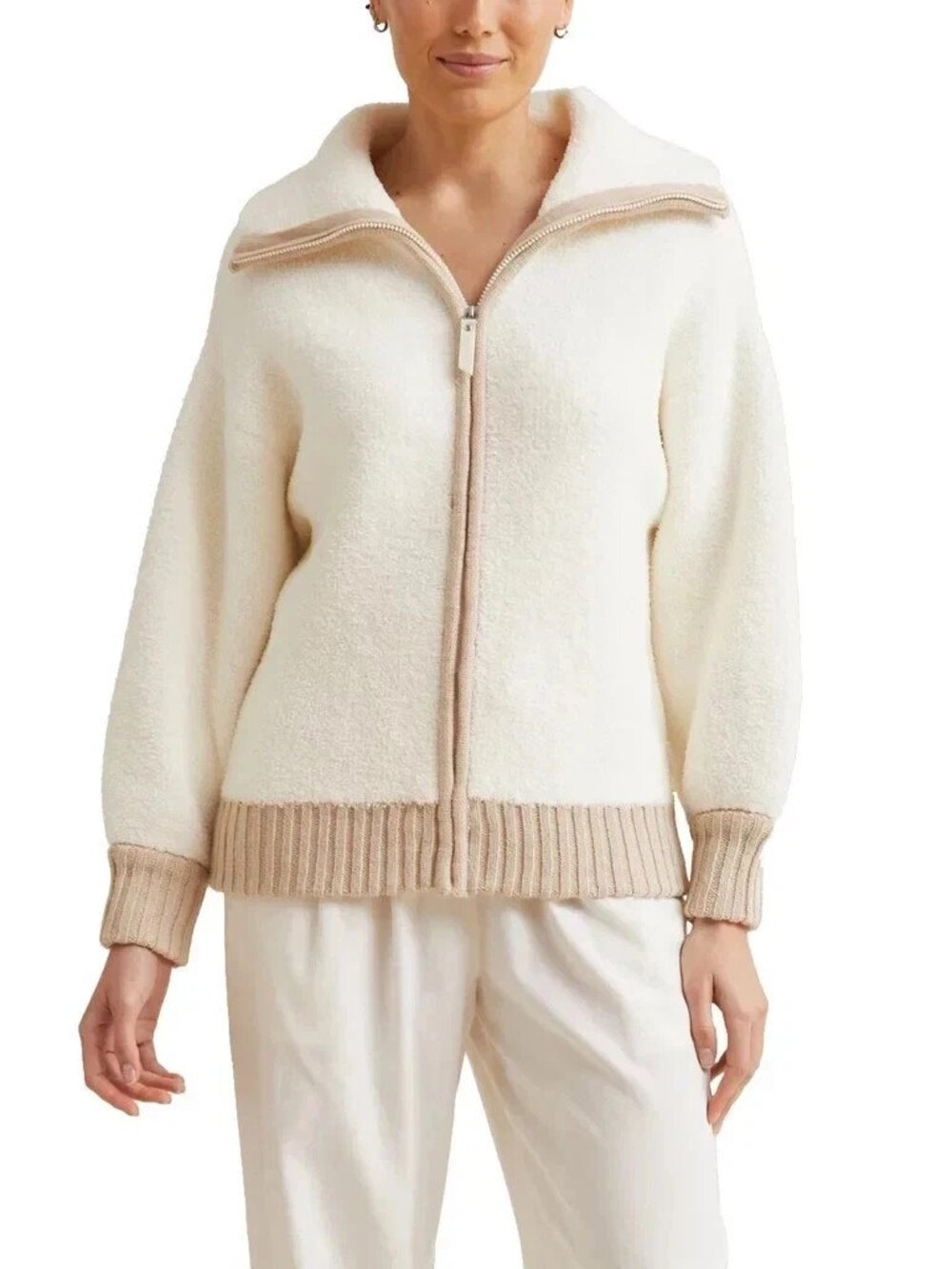 Kashwere Women's Plus Size XXL Cozy Cream Zip Sweater Jacket NWT